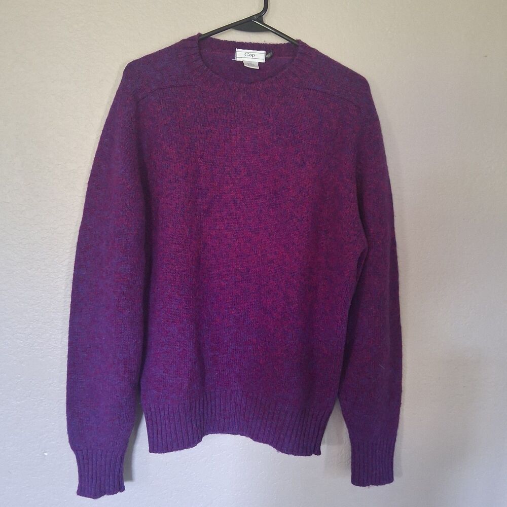 Vintage 90s Gap Purple Marled Shetland Wool Cozy Crewneck Sweater M Cabincore